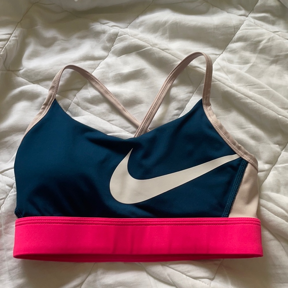 Blue and pink Nike sports bra